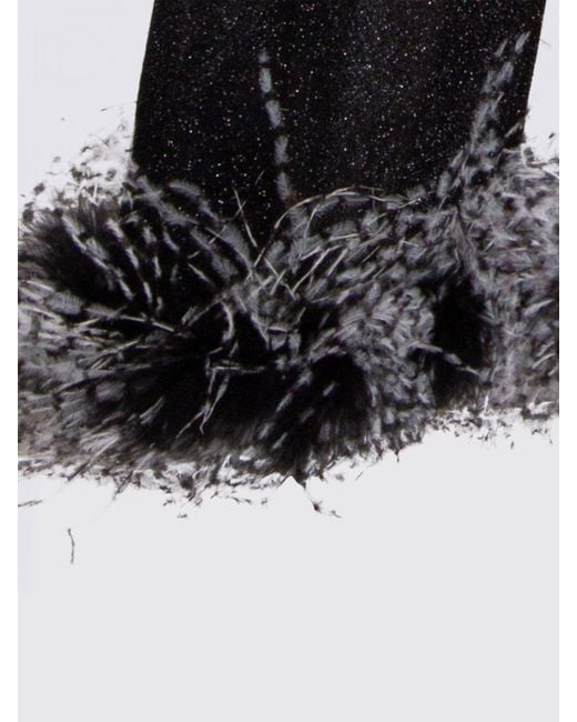 Oseree Black Lurex Jersey Pants With Feathers