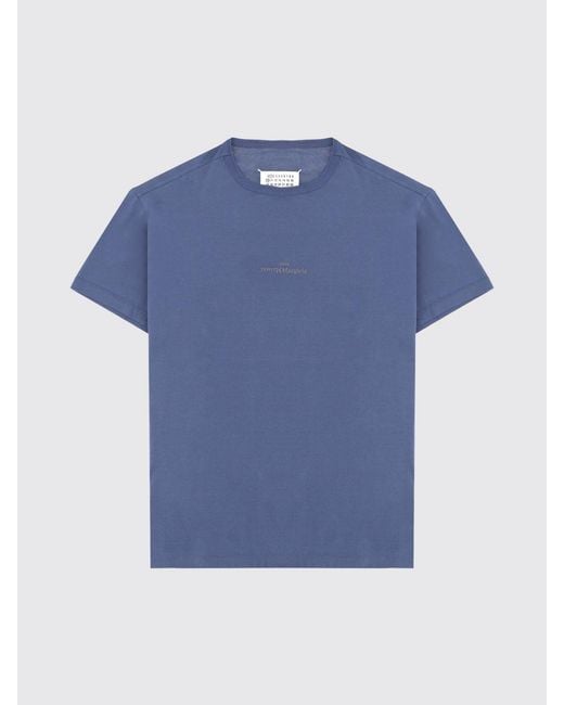Maison Margiela Blue Cotton T-Shirt With Mini Logo for men