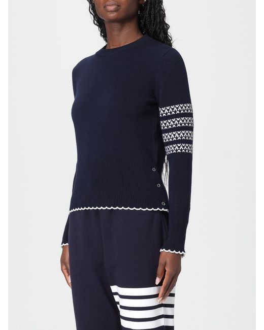 Thom Browne Blue Wool Sweater With Jacquard Logo