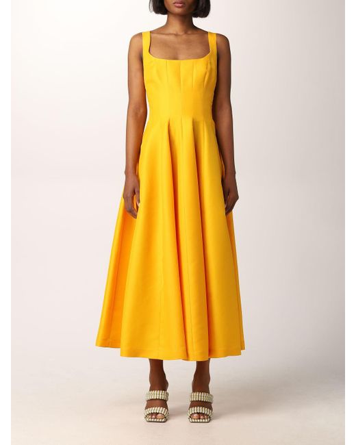 Philosophy Di Lorenzo Serafini Yellow Midi Dress With Pockets