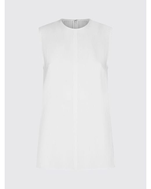 Totême White Sleeveless Linen-Blend Crewneck Top With Back Zip Closure