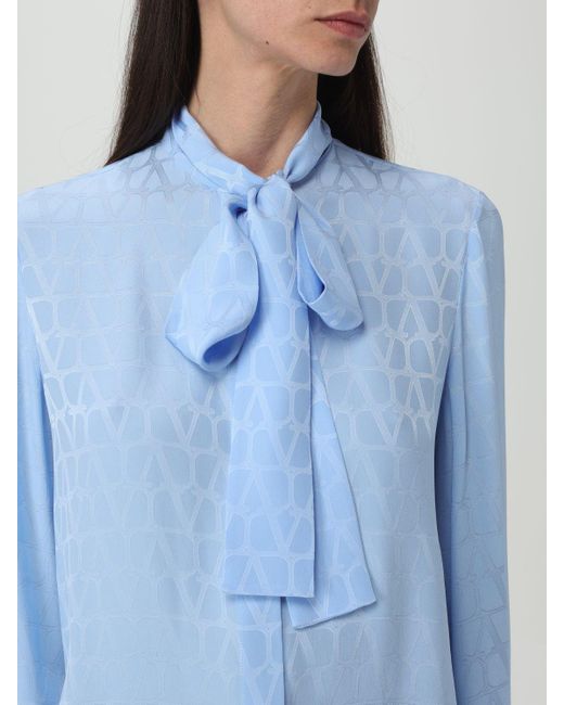Camicia in Silk Jacquard Toile Iconographe di Valentino in Blue