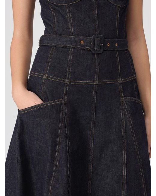 Self-Portrait Blue Cotton Denim Midi Dress