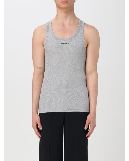 Versace Blue Stretch Cotton Tank Top for men
