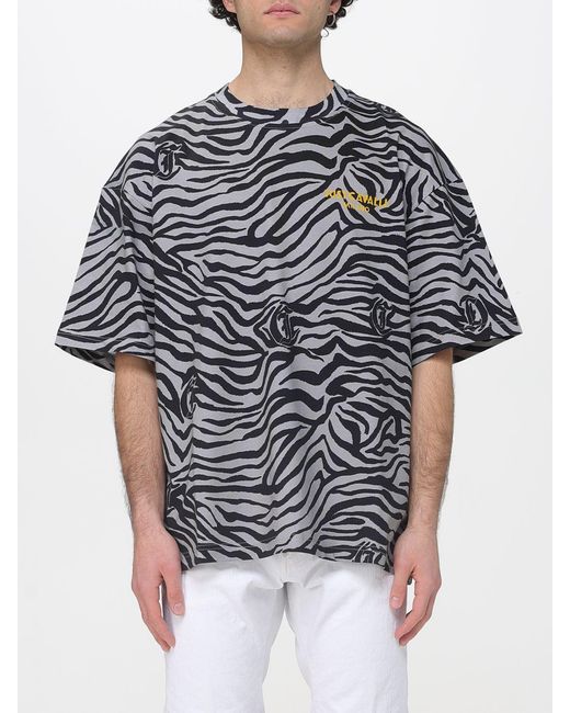 Just Cavalli Black Zebra Print Cotton T-Shirt for men