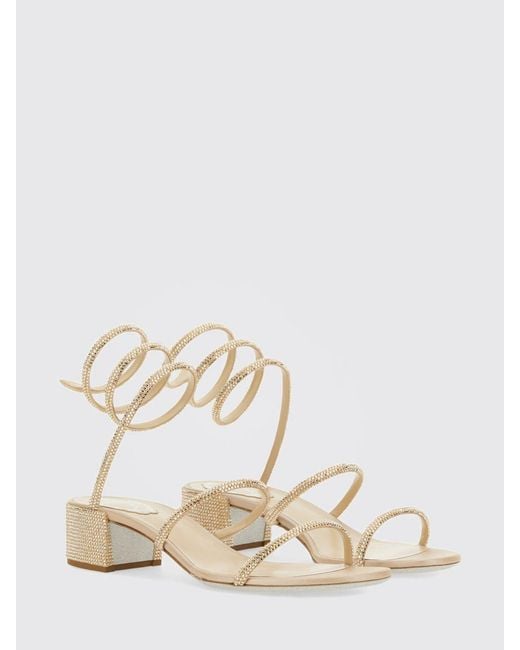 Rene Caovilla White Cleo Satin Sandals With Rhinestones