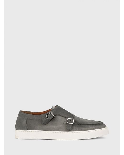 Doucal's Gray Suede Monk Strap Shoes for men