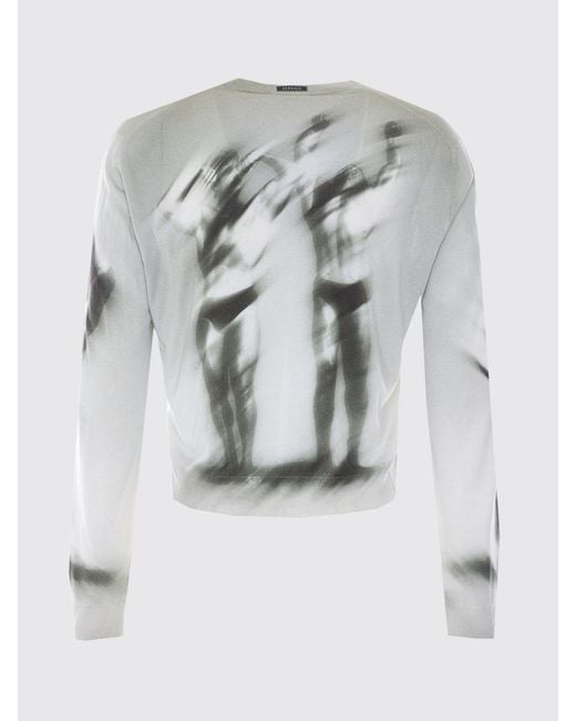 Versace Gray Abstract Pattern Silk Cardigan With V-Neck for men