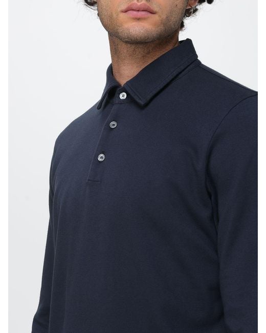 Zanone Blue Long-Sleeve Cotton Polo Shirt With Ribbed Collar And Three Buttons for men