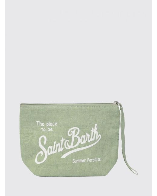 Mc2 Saint Barth Green Aline Striped Linen Pochette
