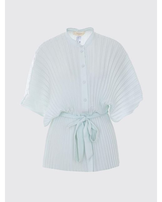 Twinset Blue Pleated Crêpe Shirt