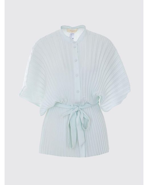 Twinset Blue Pleated Crêpe Shirt
