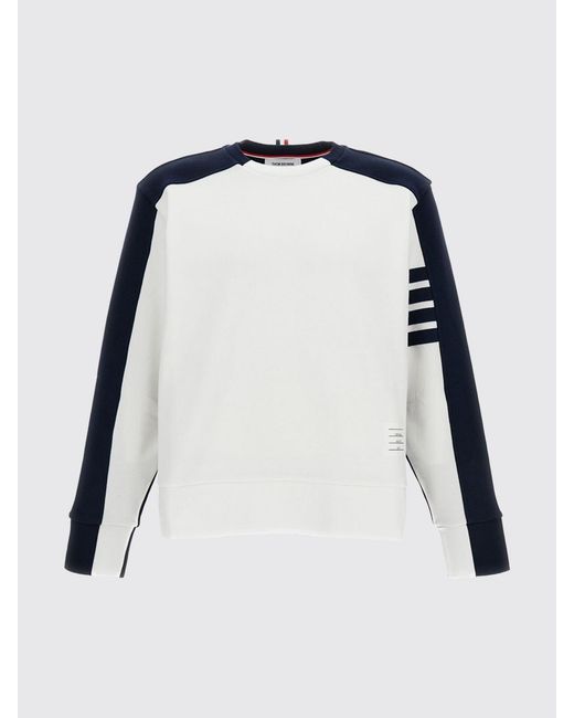 Thom Browne White Striped 4-Bar Cotton Sweatshirt for men