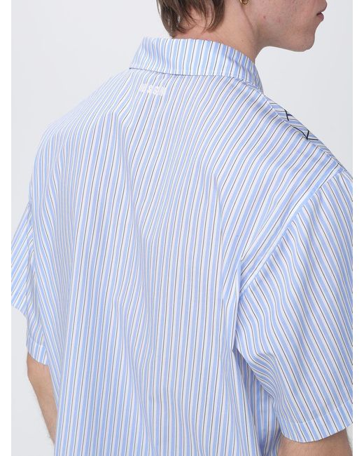 Camisa De Algodón A Rayas Con Eslogan MSGM de hombre de color Blue