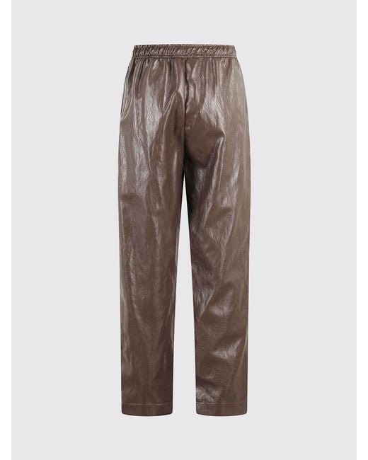 Sportmax Brown High-Waisted Straight-Leg Silk Trousers With Drawstring