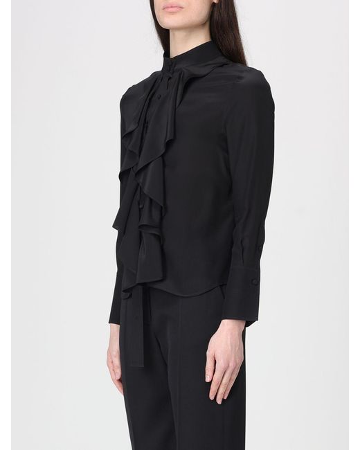 McQueen Black Elegant Silk Ruffled Shirt
