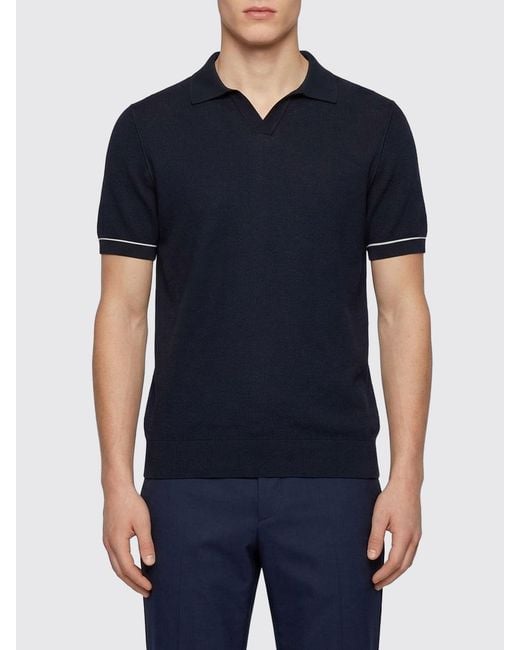 Boss Blue Cotton Knit Polo Shirt for men