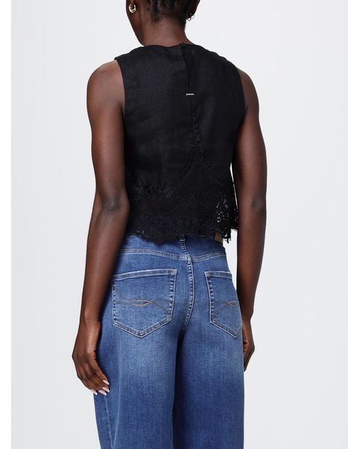 Twinset Blue Linen And Lace Sleeveless Top