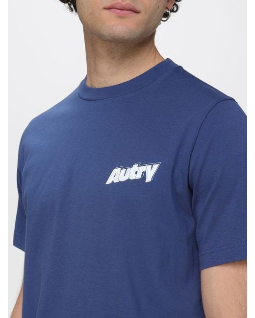 Autry Blue Cotton T-Shirt With Mini Logo for men