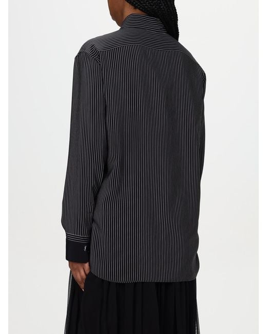 Saint Laurent Blue Striped Silk Blouse Long Sleeves