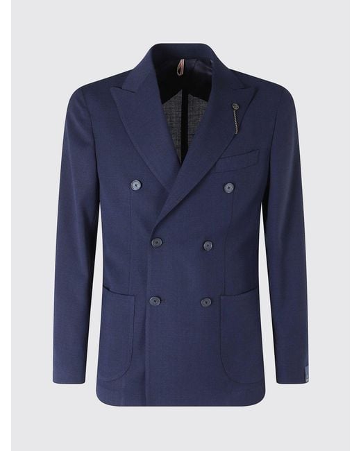 Santaniello Blue Viscose Double Breasted Blazer for men