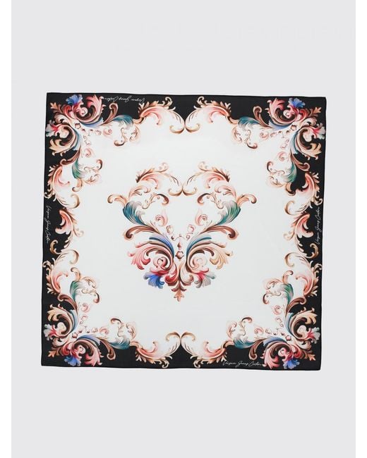 Versace Jeans Couture White Baroque Print Silk Foulard