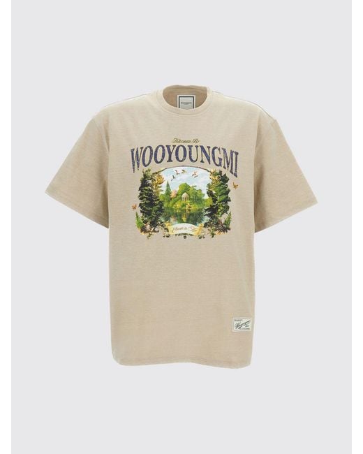 Wooyoungmi Green Graphic-Print And Contrast-Logo Cotton Crewneck T-Shirt for men