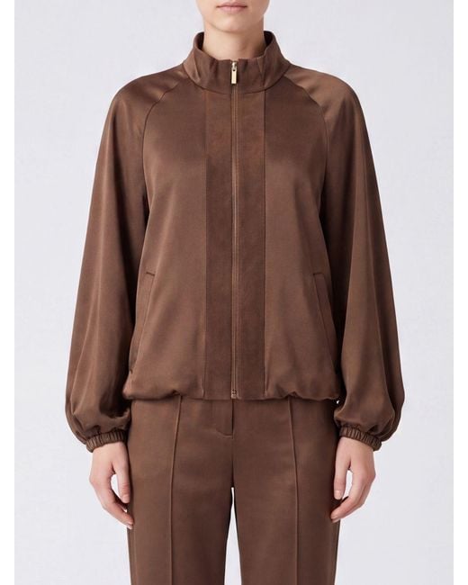 Twinset Brown Cropped Polyester Bomber Jacket With Balloon Sleeves