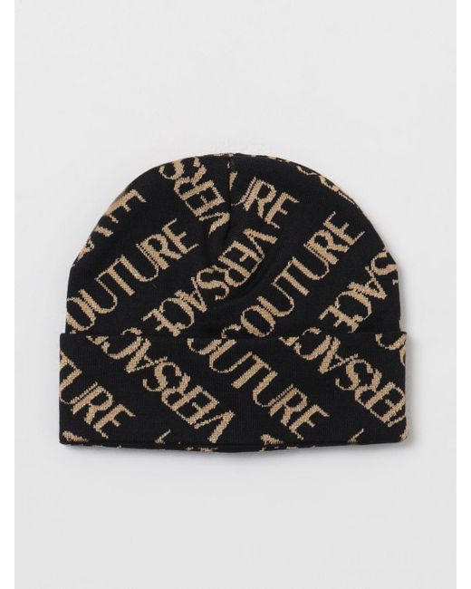 Cappello in lana e filo lamè con logo jacquard di Versace in Black da Uomo