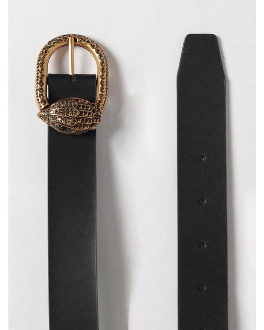Kurt Geiger Gray Mayfair Leather Belt With Rhinestone Logo