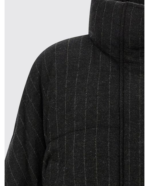 Brunello Cucinelli Blue Pinstripe Short Quilted Wool Down Jacket With High Neck