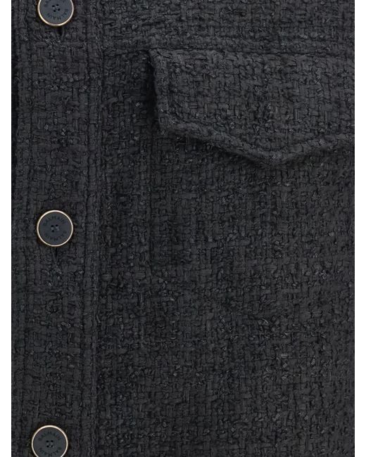 Balmain Blue Cotton-Blend Tweed Shirt Jacket With Patch Pockets for men