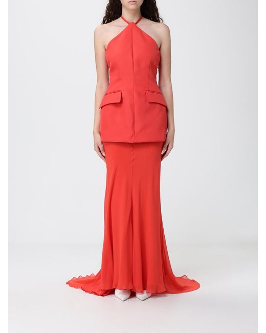 Sportmax Red Crêpe Pleated Dress