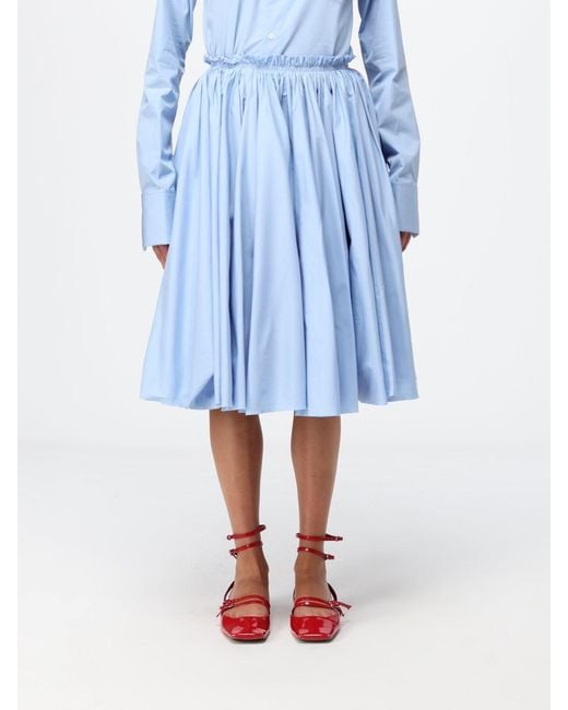 AMI Blue High-Waisted Pleated Cotton Mini Skirt