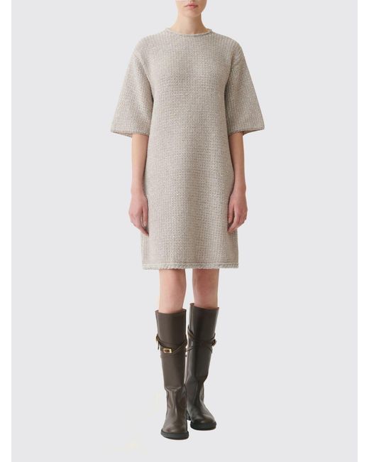 Fabiana Filippi Natural Tweed Sheath Mini Dress With Sequin Embroidery
