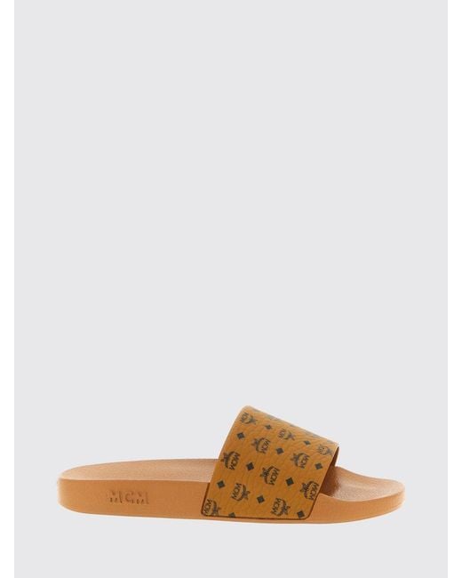 MCM Brown Rubber Sliders With All-Over Logo