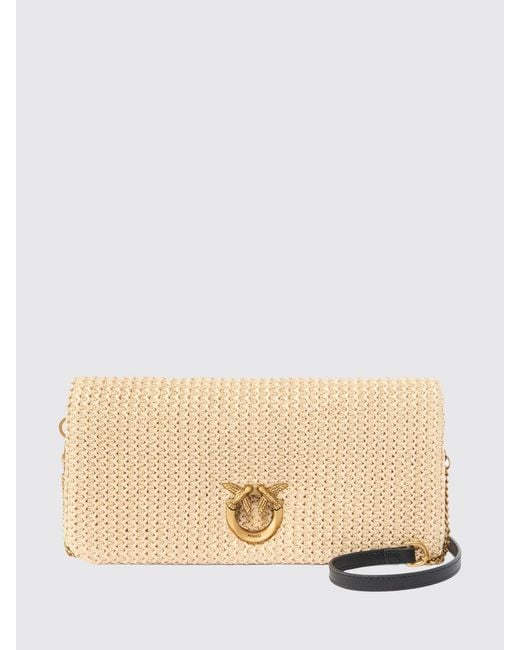 Pinko Natural Love Bag Click Soft Horizontal Classic Raffia Clutch