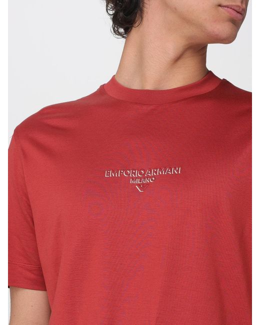 Emporio Armani Red Cotton T-Shirt With Logo for men