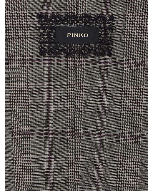 Pinko Gray Prince Of Wales Check Wool Blend Midi Pencil Skirt With Front Slit