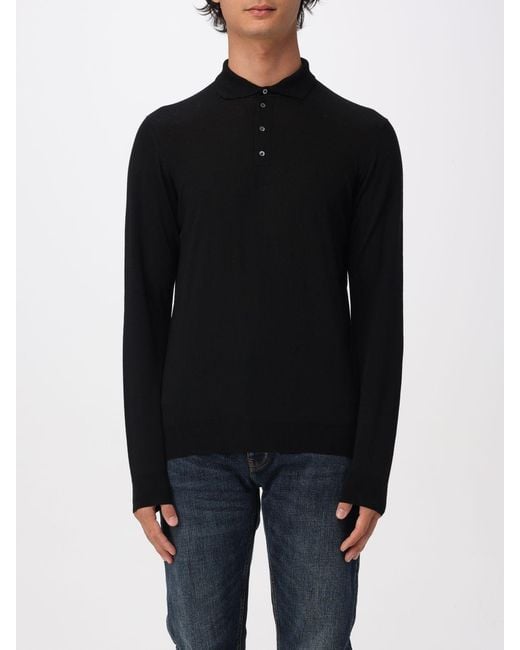 Drumohr Black Extrafine Wool Polo Shirt for men
