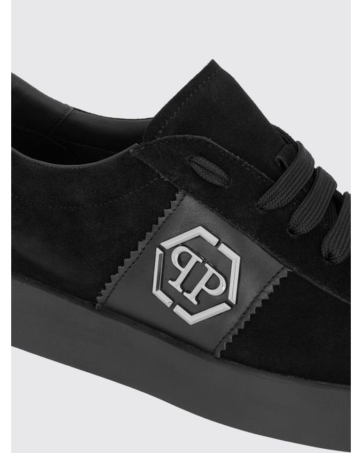 Philipp Plein Black Monogram Suede Low-Top Trainers With Hexagon Logo for men