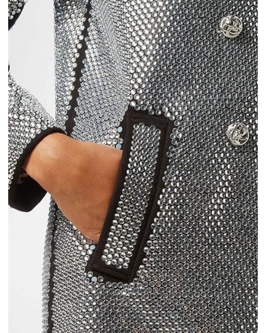 Philipp Plein Gray Long Double-Breasted Coat With Crystals And Peak Lapels