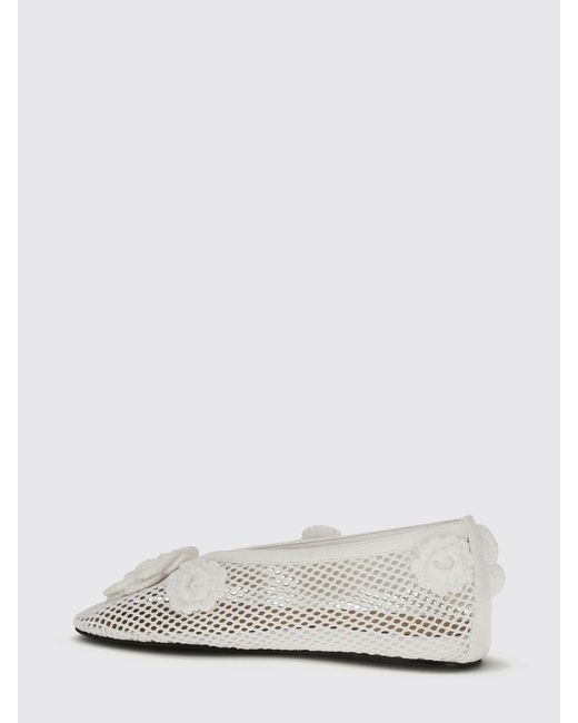 Ganni White Jenny Perforated Viscose Ballet Flats With Floral Appliqué