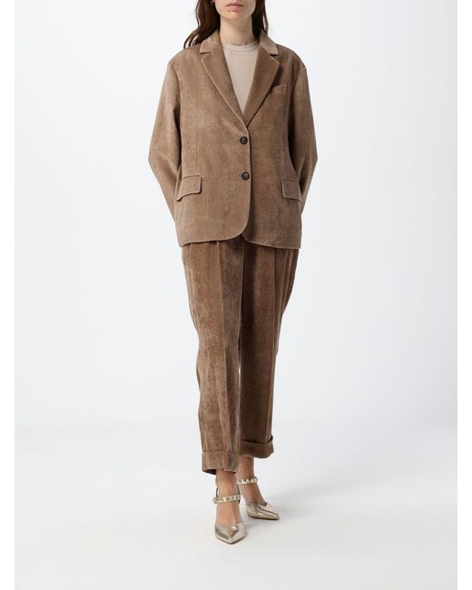Brunello Cucinelli Brown Single-Breasted Viscose-Blend Blazer With Lapel Collar