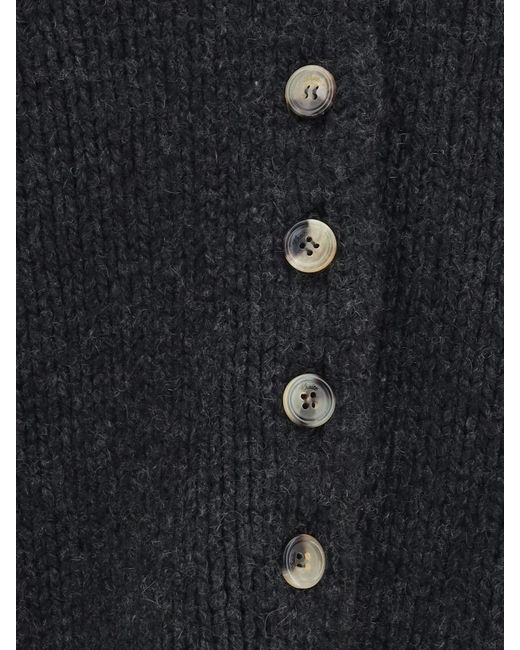 Khaite Black Deep V-Neck Pure Cashmere Cardigan