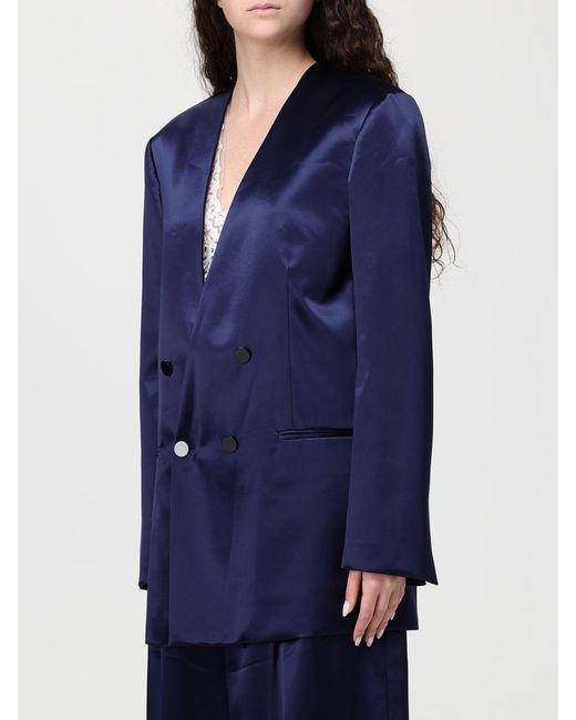 Alberta Ferretti Blue Double-Breasted Satin Blazer