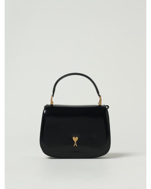 AMI Black Logo Glossy Leather Shoulder Bag for men