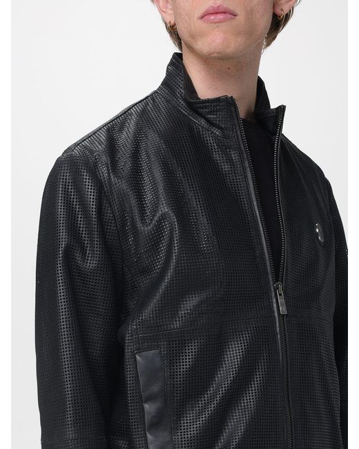 Just Cavalli Black Leather Bomber Jacket With Logo for men