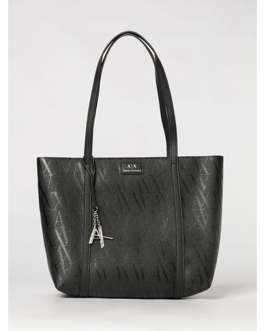 ARMANI EXCHANGE Black Grained Synthetic Leather Bag With Embossed Logo