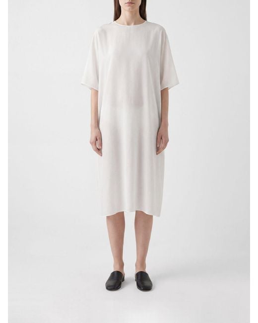 The Row White Midi Cotton Caftan With Crew Neck And Short Sleeves